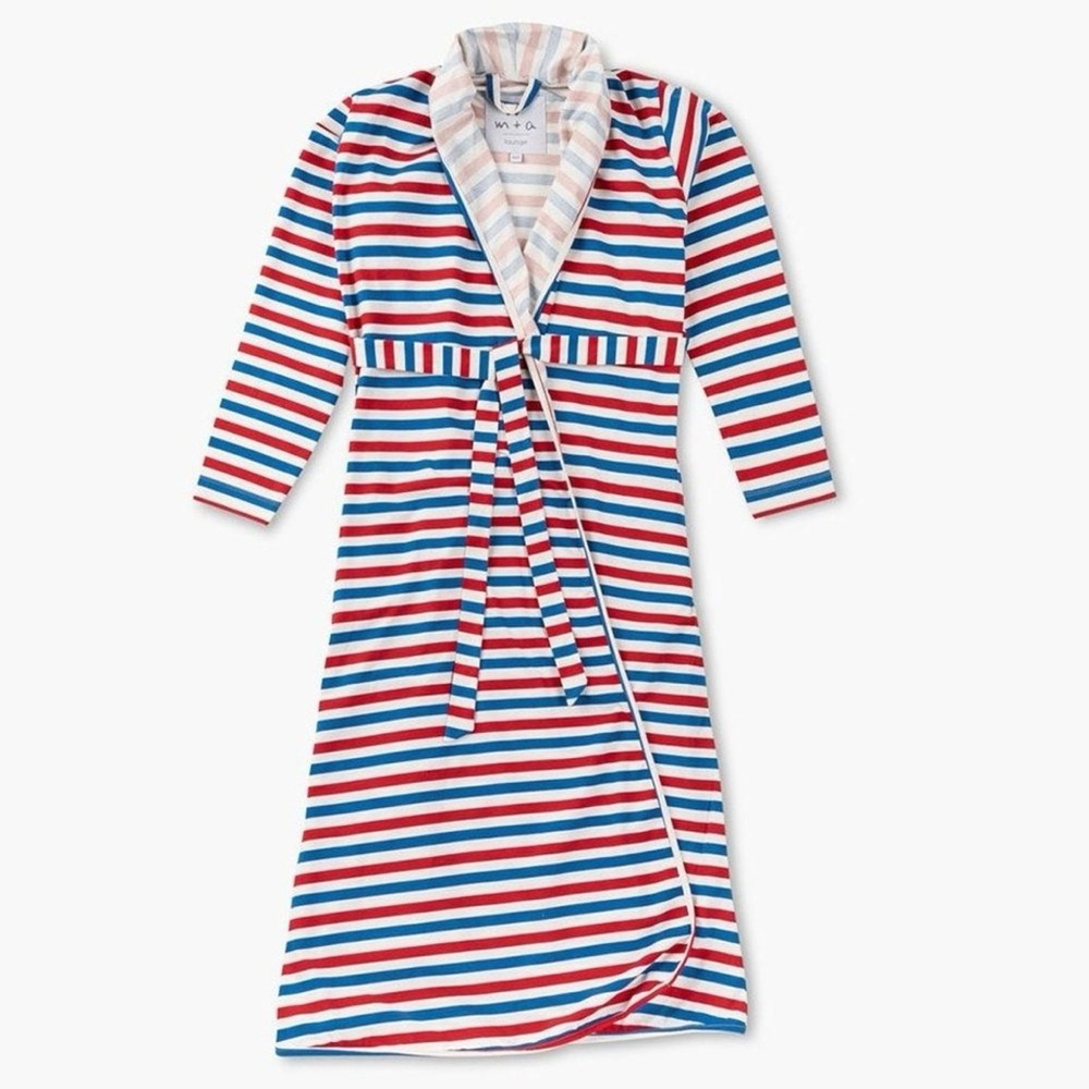 Monica + Andy Striped Stretch Lounge Robe Red White Blue Size XL